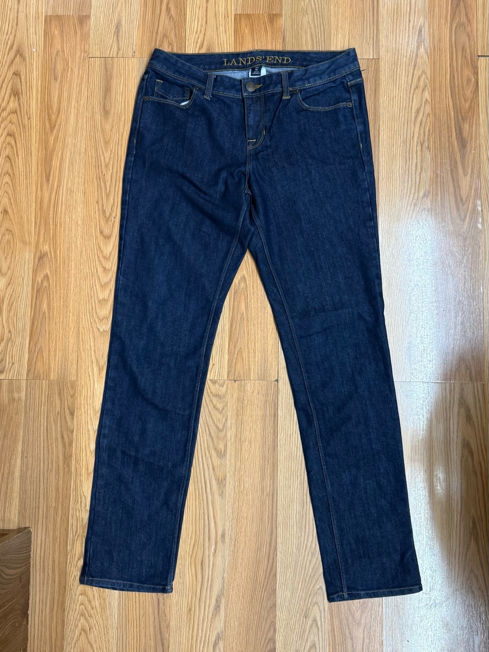 Lands End Womens Size 10 Fit 1 Dark Wash Straight Leg Stretch Jeans 384801